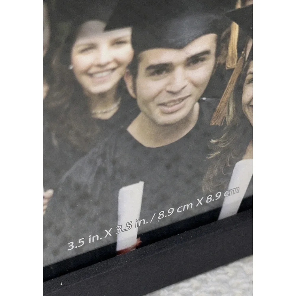 Graduation Cap Photo Frame Cube Black Mortarboard with Gold Tassel 3.5x3.5 Class
